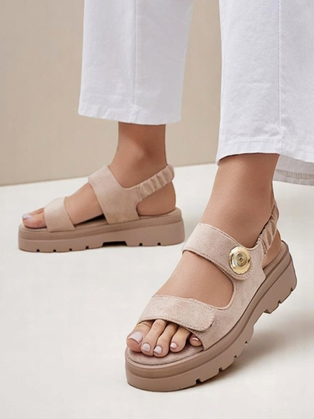 Royalfashion Callista women's beige suede platform sandals