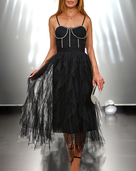 Royalfashion Black women's midi dress with tulle