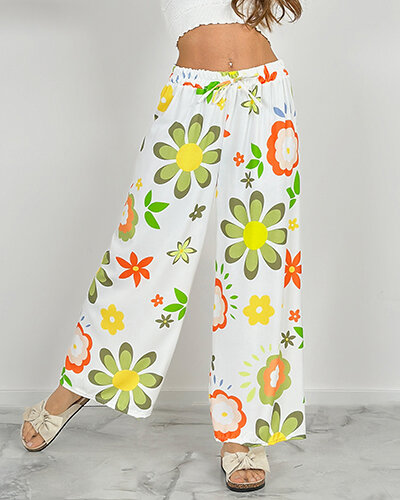 Royalfashion Women's wide floral fabric pants