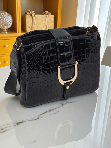 Patent small women's handbag made of faux leather Gilded Night