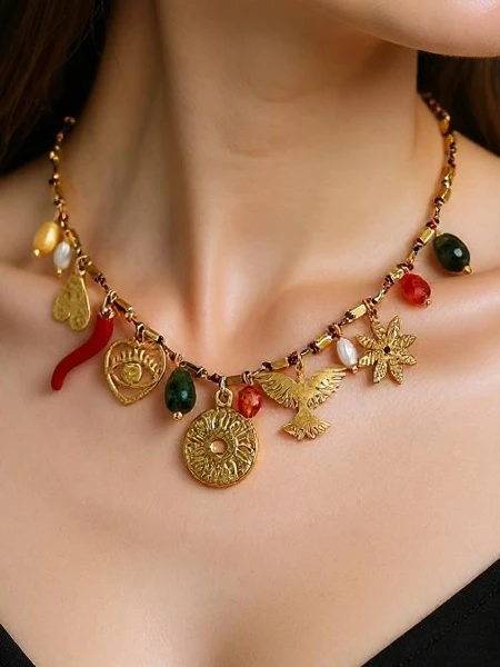 Athena Charm Collana Necklace – golden amulets with ancient motifs