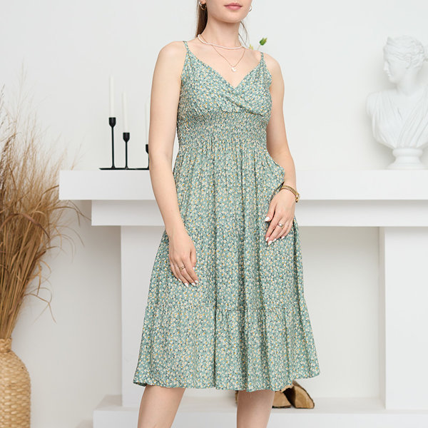 Green short dress with a tiny floral pattern - Clothing