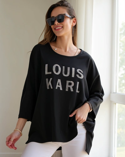 Royalfashion Women's viscose blouse with rhinestone inscriptions