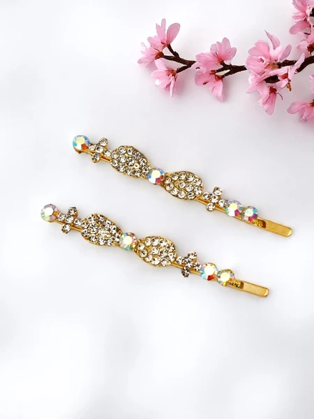 Royalfashion Hairpins with rhinestones and small bows Tiny Bows