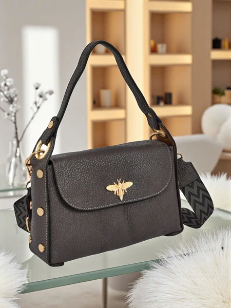 Women's Hera Nero eco-leather handbag with decorative bee - grey