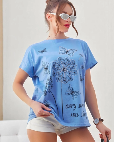 Royalfashion Women's cotton t-shirt with dandelions and a butterfly