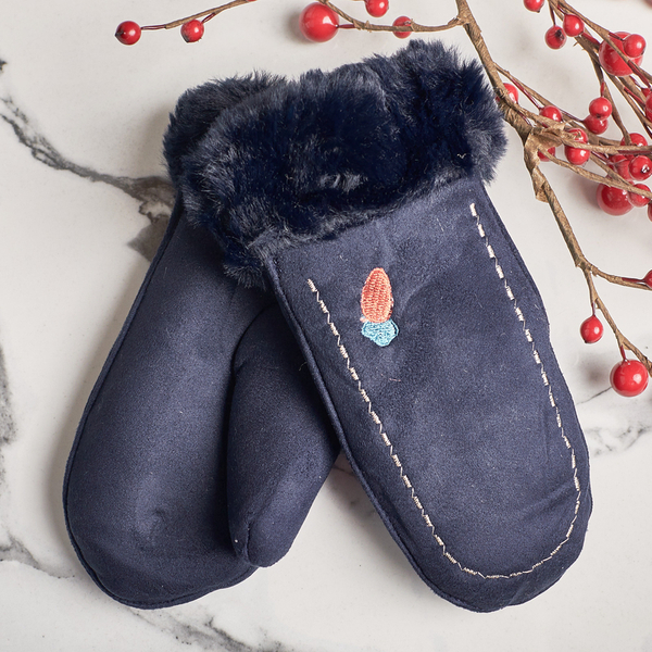 Navy blue children's gloves on a string and with one finger - Gloves