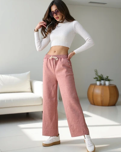 Royalfashion Women's wide sports pants with rhinestones