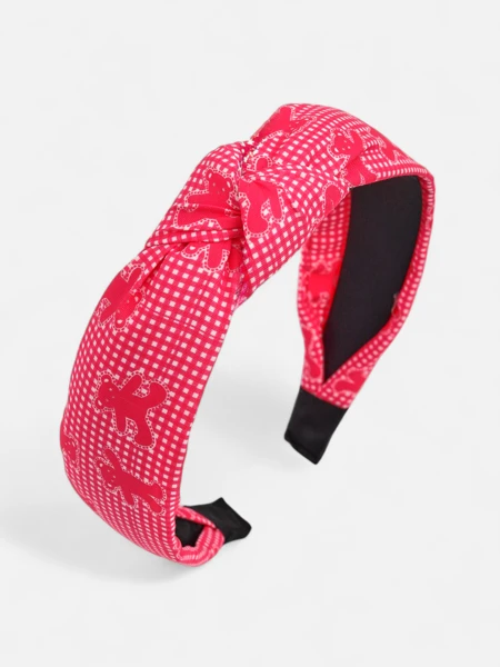 Royalfashion Braided Headband with Checkered Pattern and Bears