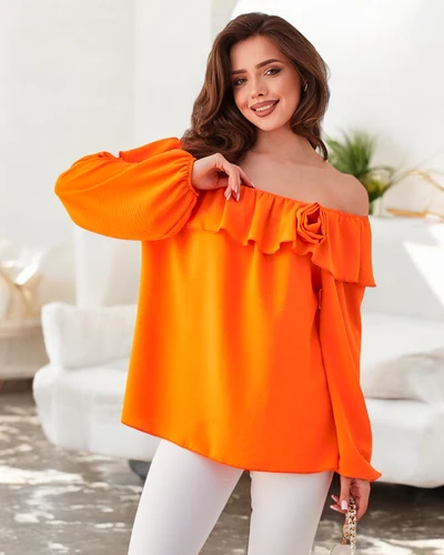 Royalfashion Women's blouse in the Spanish style with ruffles and a flower