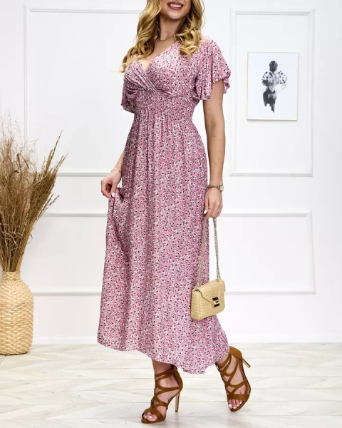 Women's floral pink midi dress - Clothing