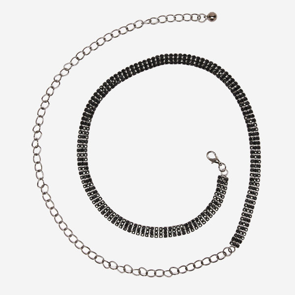 Ladies' black chain belt with cubic zirconia - Accessories