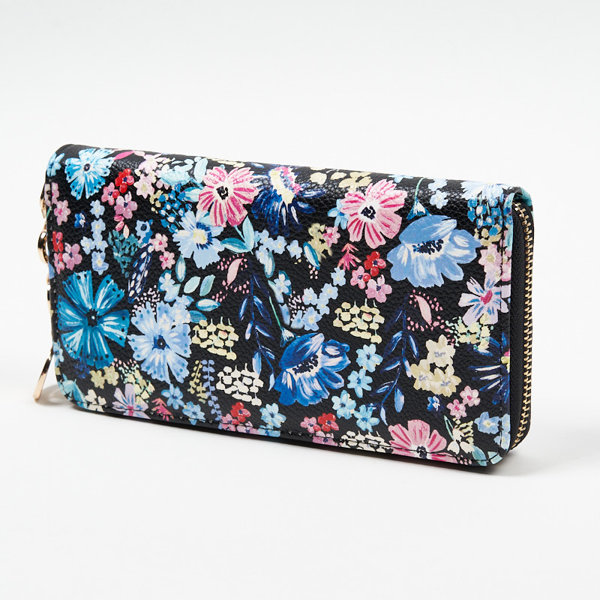 Large black and blue women's floral wallet - Accessories
