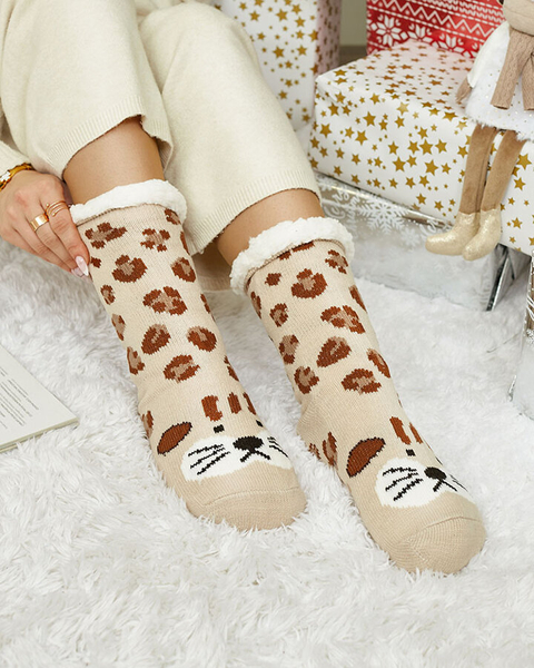 Royalfashion Warmed beige women's socks with giraffe