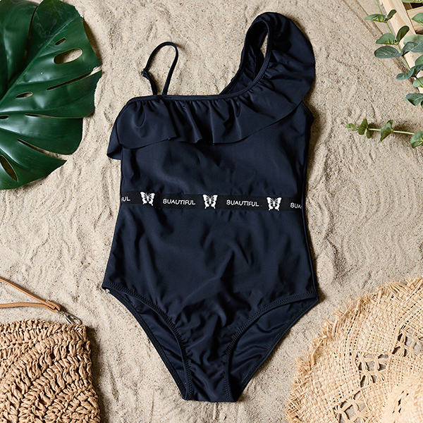 Women's Black One-Piece Swimsuit with a Frill - Underwear