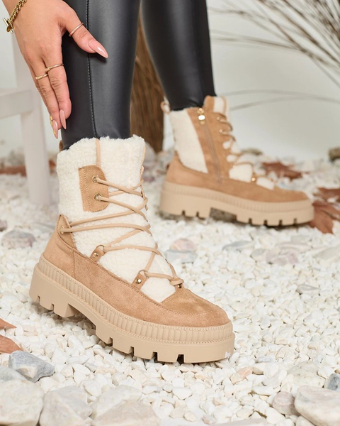 Royalfashion Beige women's trapper boots with sheepskin Getatsa