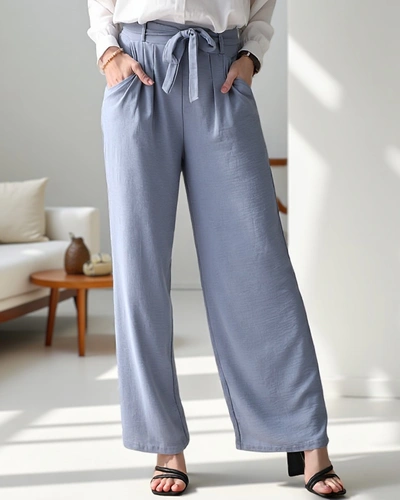 Royalfashion Wide women's trousers with a belt