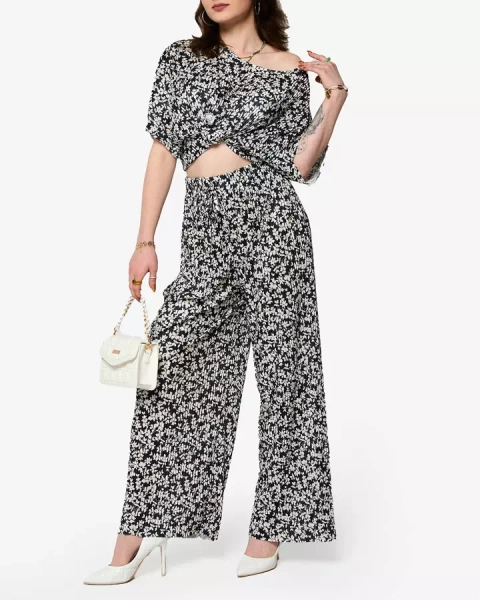 Women's black floral pleated set - Clothing