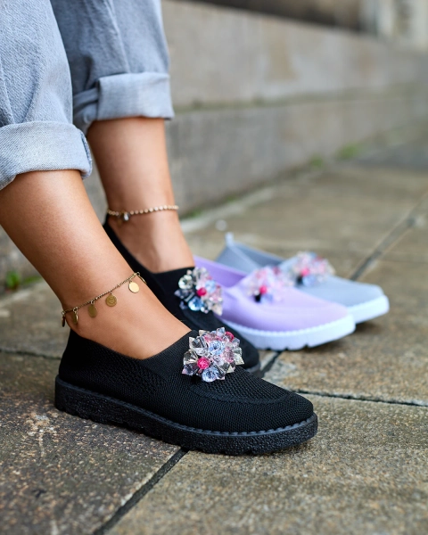 Royalfashion Black women's fabric moccasins with crystals Fezens