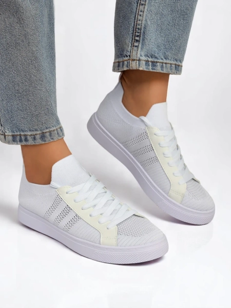 Aurelio White Textile Sneakers with Eco Leather on a Flat 2.5 cm Platform