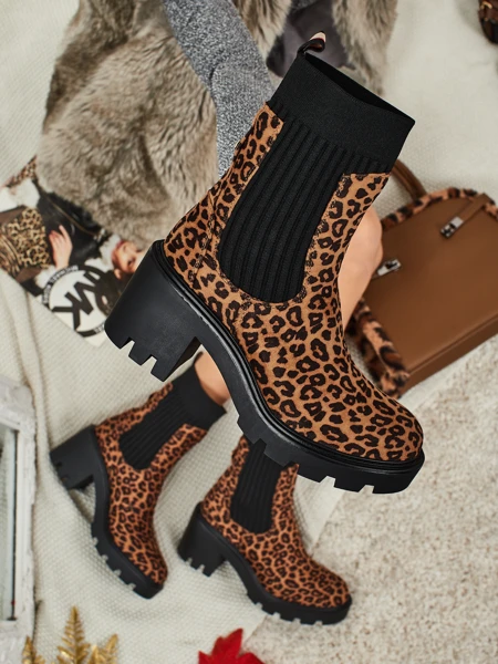 Patterned Women's Ankle Boots with Block Heels made of Eco Suede Anthere