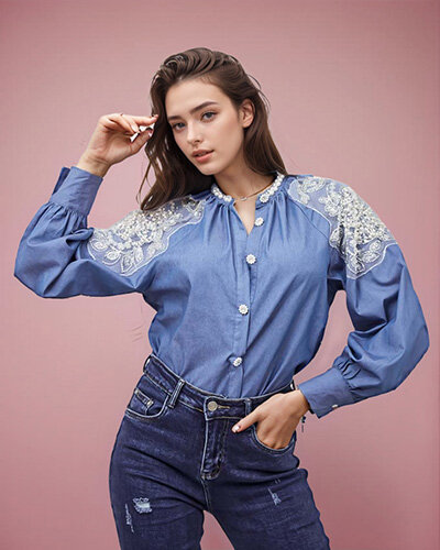 Royalfashion Women's shirt with zircons