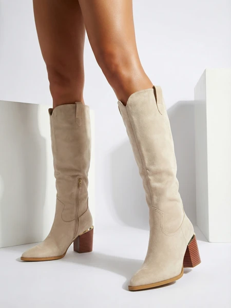 Flora Women's Beige Leather Elegant Autumn Boots