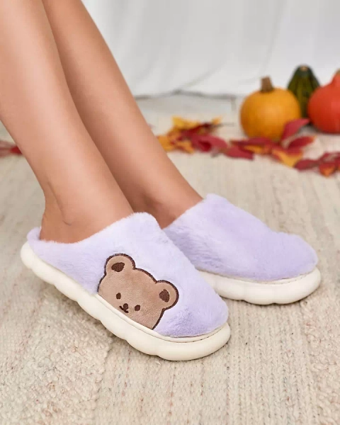 Royalfashion Women's fur slippers with teddy bear in purple Fetemes