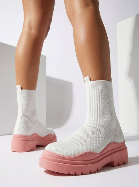 White and pink women's flat-heeled boots Seritis - Footwear