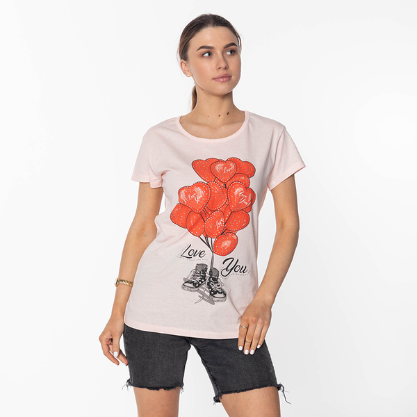 Ladies 'Pink Printed T-Shirt - Clothing