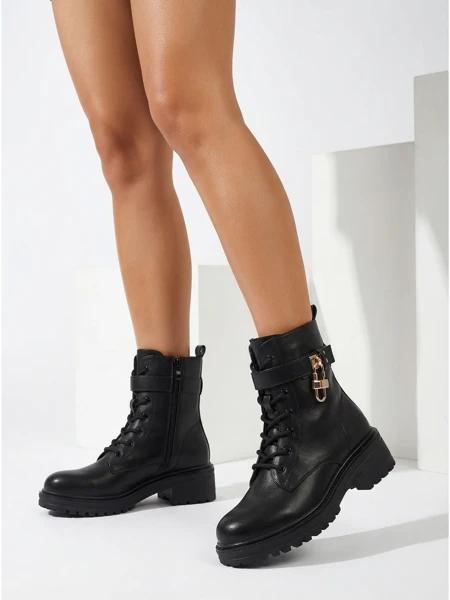 Luna Women's Black Leather Elegant Ankle Boots for Autumn