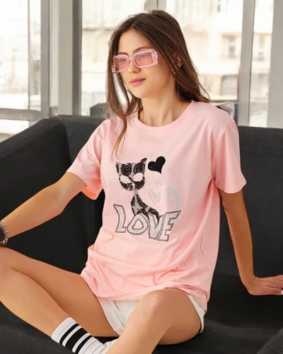 Royalfashion Women's Cotton T-Shirt Cat Love