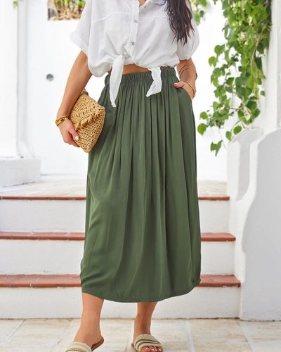 Royalfashion Women's Viscose Midi Skirt, Summer and Flowy with Two Pockets