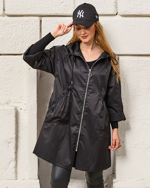 Black women's coat jacket with hood- Clothing