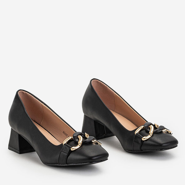 OUTLET Black women's pumps on a low post with Vetina decoration - Footwear