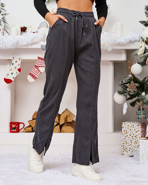 Royalfashion Dark gray corduroy women's fabric pants
