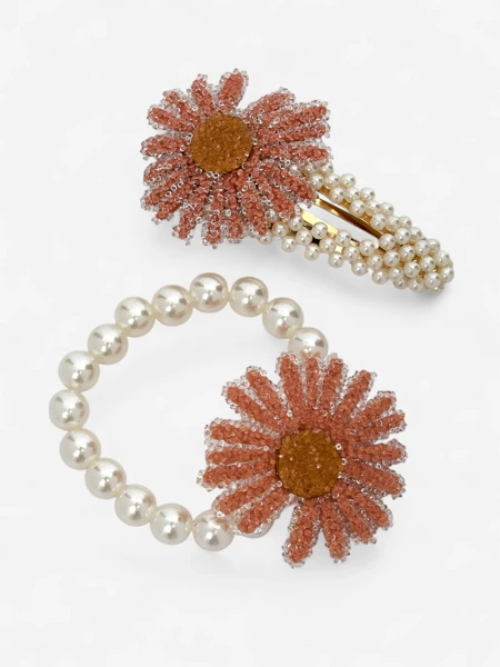 Royalfashion Set of hair clips and bands with flower Flora Perla