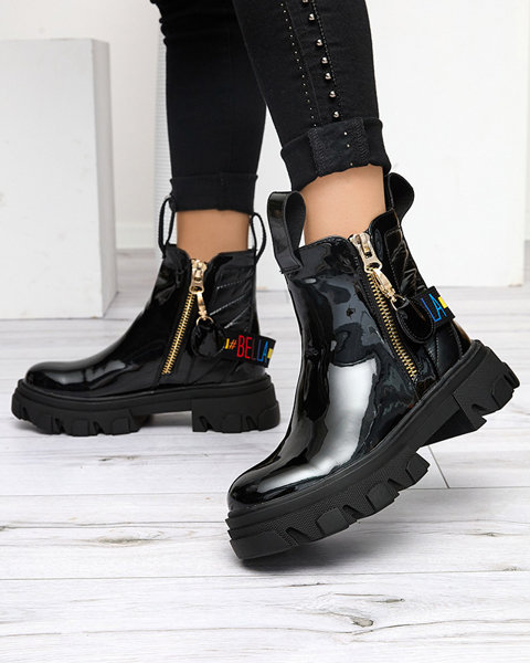 Black lacquered women's boots Osallu- Obuwie