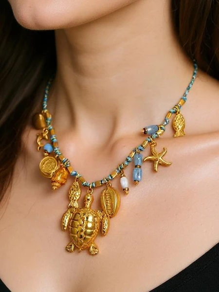 Athena Charm Sea Necklace – Golden Amulets with Marine Motifs