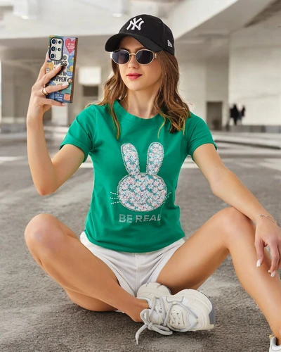 Royalfashion Women's Cotton T-Shirt Bunny Say Be Real