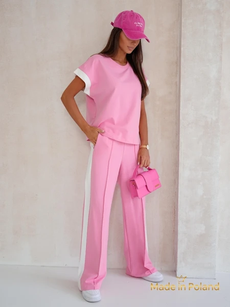 Aurora Rosa – Pink cotton tracksuit set with wide trousers