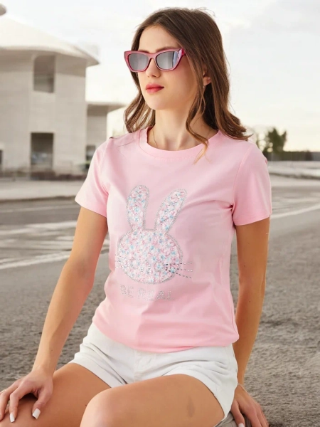 Royalfashion Women's Cotton T-Shirt Bunny Say Be Real