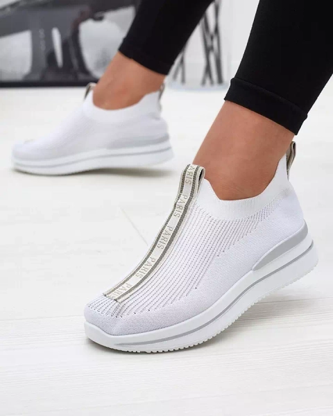 Women's slip-on sports shoes with lettering in white Cerppa- Footwear