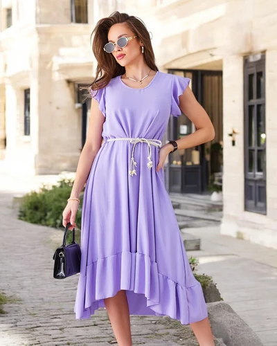 Royalfashion Women's midi dress with ruffles and short sleeves