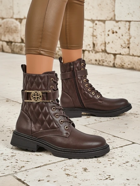 Sable Rose Quilted Faux Leather Ankle Boots