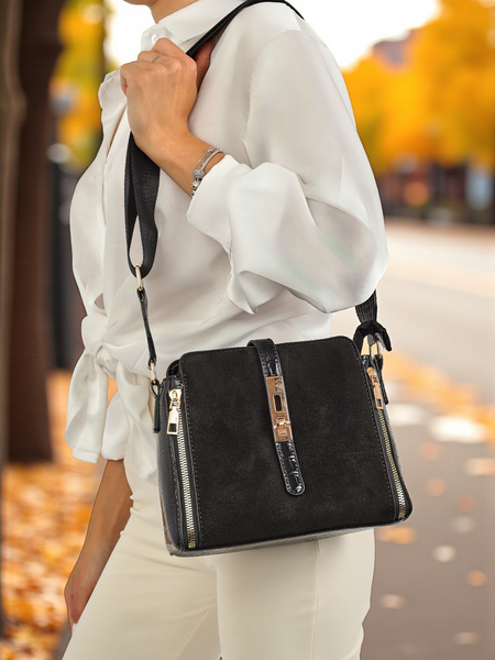 Callista Black women's bag - small patent faux leather messenger bag