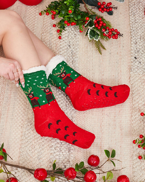 Red women's socks with Christmas pattern - Underwear