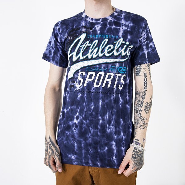 Men's navy blue cotton t-shirt with print - Clothing