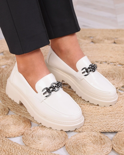 Women's lacquered moccasins in cream color Adolos- Footwear