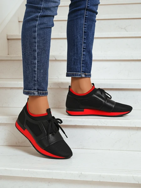 Women's Artemida Nero sneakers made of fabric and eco-leather with a red accent
